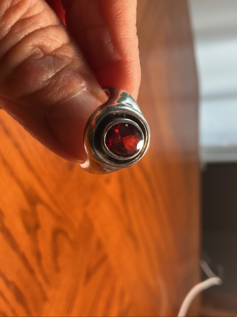 Red Garnet-Style Sterling Ring - Unbranded